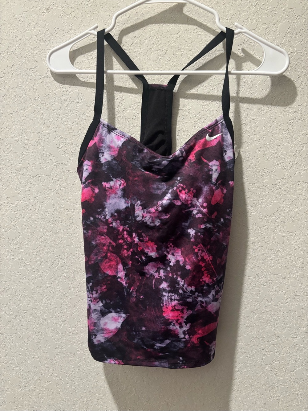 Nike Earth Dye Racerback Tankini Top M Black Pink Purple Padded Swim Athletic
